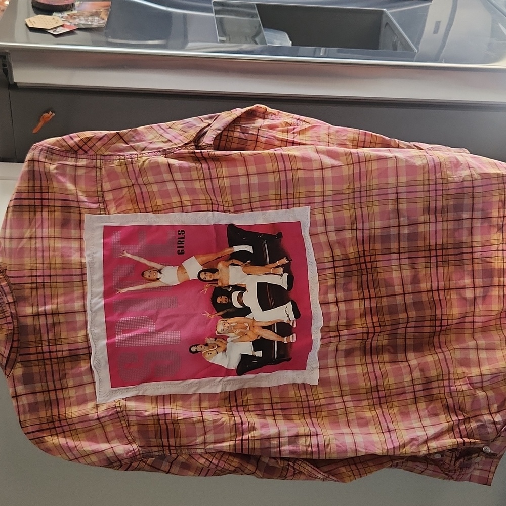 Upcycled Spice Girls Pink Plaid Button Down Shirt